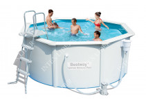 Каркасный бассейн круглый со стальными стенками BestWay, 300х120см, фильтр-насос картр 2006 л/ч (56566, 56574)